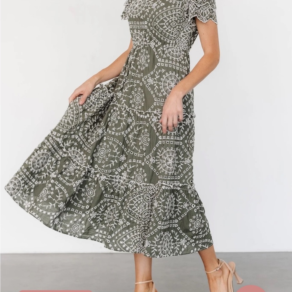 Baltic Born Olive Patterned Midi Dress Size Large